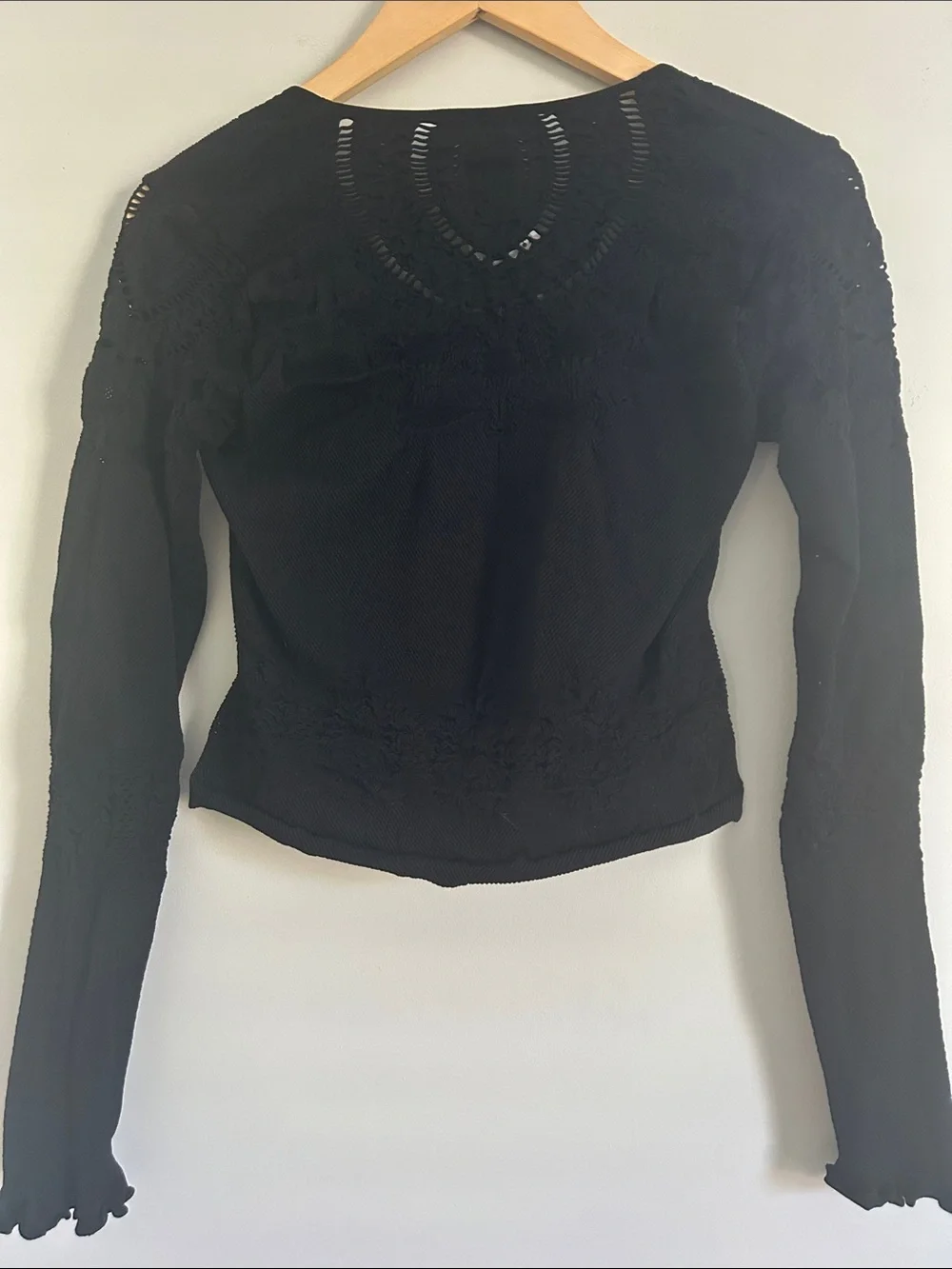 Free People Black Scoop Neck Long Sleeve Knit Top